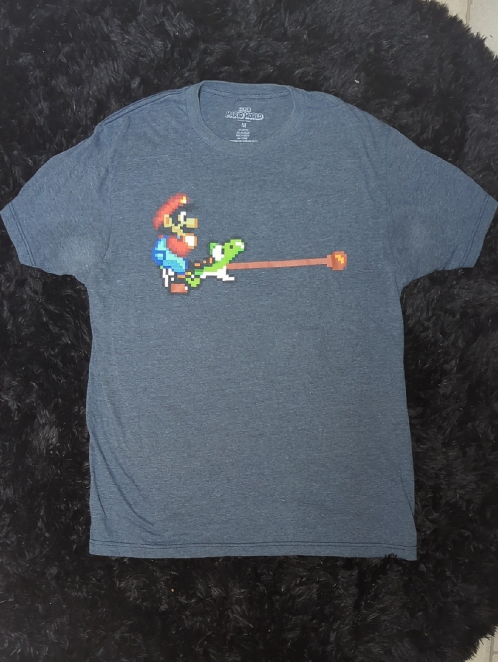 Nintendo Super Mario World Mario Riding Yoshi Blue Graphic Tee Men's Size Medium